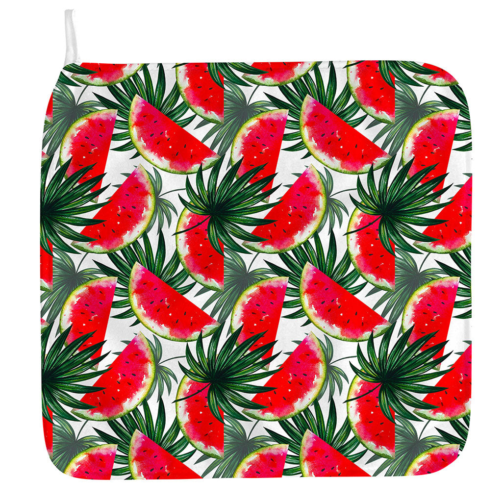 White Palm Leaf Watermelon Pattern Print Hand Towel