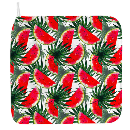 White Palm Leaf Watermelon Pattern Print Hand Towel