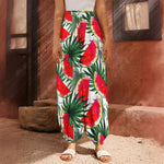 White Palm Leaf Watermelon Pattern Print Harem Pants