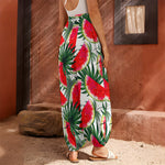 White Palm Leaf Watermelon Pattern Print Harem Pants