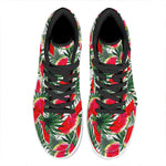 White Palm Leaf Watermelon Pattern Print High Top Leather Sneakers