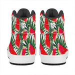 White Palm Leaf Watermelon Pattern Print High Top Leather Sneakers