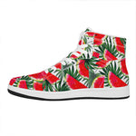 White Palm Leaf Watermelon Pattern Print High Top Leather Sneakers