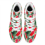 White Palm Leaf Watermelon Pattern Print High Top Leather Sneakers