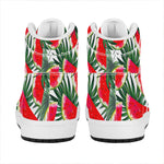 White Palm Leaf Watermelon Pattern Print High Top Leather Sneakers