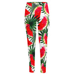 White Palm Leaf Watermelon Pattern Print High-Waisted Pocket Leggings