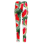 White Palm Leaf Watermelon Pattern Print High-Waisted Pocket Leggings