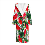 White Palm Leaf Watermelon Pattern Print Hooded Bathrobe