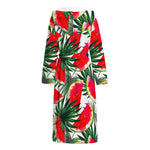White Palm Leaf Watermelon Pattern Print Hooded Bathrobe