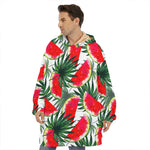 White Palm Leaf Watermelon Pattern Print Hoodie Blanket