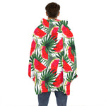 White Palm Leaf Watermelon Pattern Print Hoodie Blanket