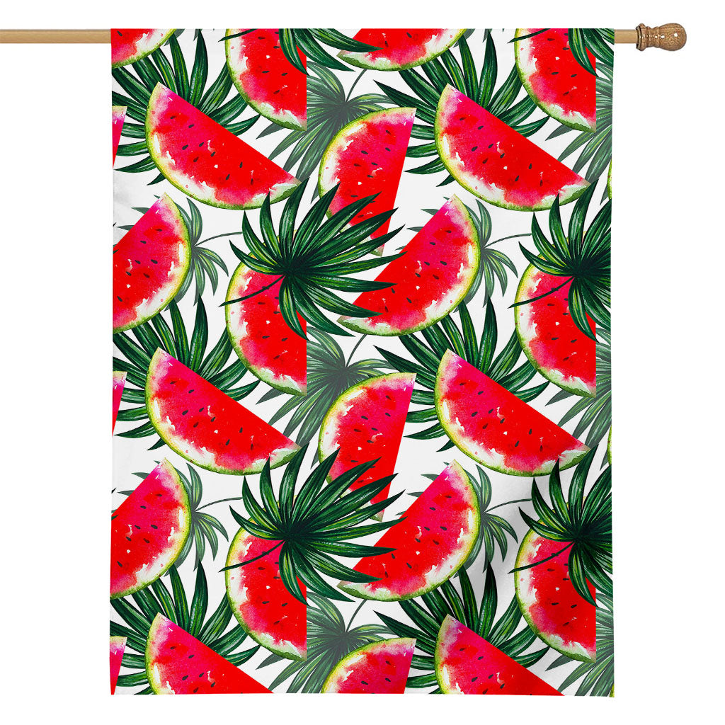 White Palm Leaf Watermelon Pattern Print House Flag