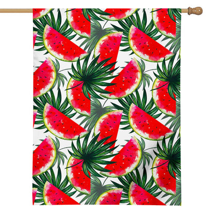 White Palm Leaf Watermelon Pattern Print House Flag