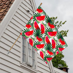 White Palm Leaf Watermelon Pattern Print House Flag