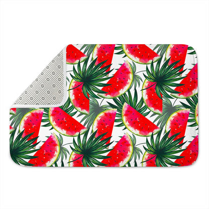 White Palm Leaf Watermelon Pattern Print Indoor Door Mat