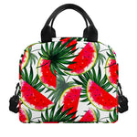 White Palm Leaf Watermelon Pattern Print Insulated Lunch Bag