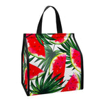 White Palm Leaf Watermelon Pattern Print Insulated Lunch Tote