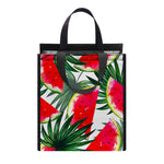 White Palm Leaf Watermelon Pattern Print Insulated Lunch Tote
