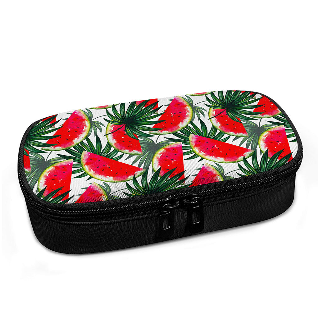 White Palm Leaf Watermelon Pattern Print Insulin Cooler Travel Case