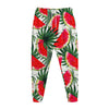 White Palm Leaf Watermelon Pattern Print Jogger Pants