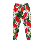White Palm Leaf Watermelon Pattern Print Jogger Pants