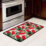 White Palm Leaf Watermelon Pattern Print Kitchen Mat