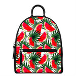 White Palm Leaf Watermelon Pattern Print Leather Backpack