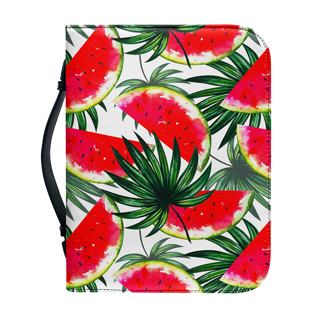 White Palm Leaf Watermelon Pattern Print Leather Bible Cover