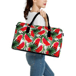 White Palm Leaf Watermelon Pattern Print Leather Duffle Bag