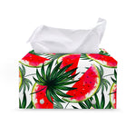 White Palm Leaf Watermelon Pattern Print Leather Tissue Box Cover