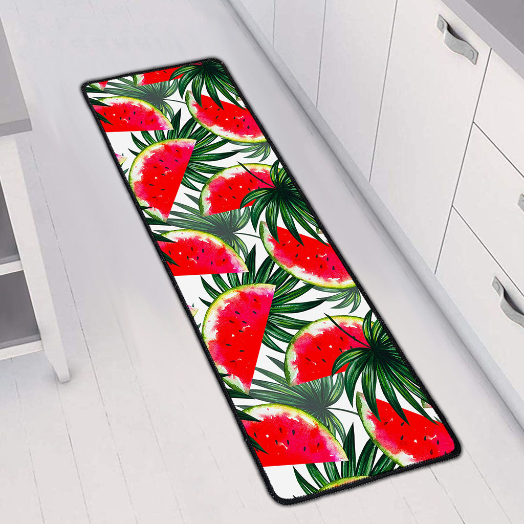 White Palm Leaf Watermelon Pattern Print Long Kitchen Mat