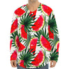 White Palm Leaf Watermelon Pattern Print Long Sleeve Baseball Jersey