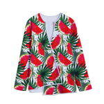 White Palm Leaf Watermelon Pattern Print Long Sleeve Short Coat