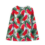White Palm Leaf Watermelon Pattern Print Long Sleeve Short Coat