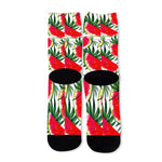 White Palm Leaf Watermelon Pattern Print Long Socks