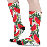 White Palm Leaf Watermelon Pattern Print Long Socks