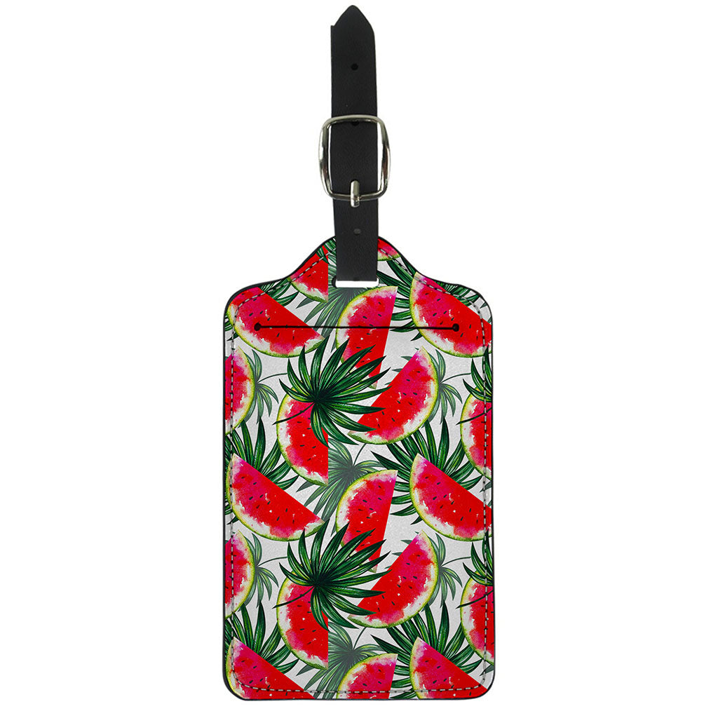 White Palm Leaf Watermelon Pattern Print Luggage Tag