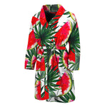 White Palm Leaf Watermelon Pattern Print Men's Bathrobe