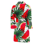 White Palm Leaf Watermelon Pattern Print Men's Bathrobe