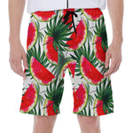 White Palm Leaf Watermelon Pattern Print Men's Beach Shorts