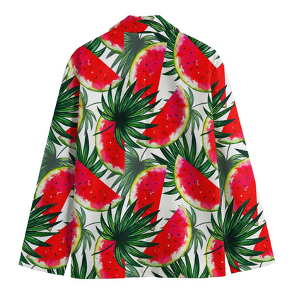 White Palm Leaf Watermelon Pattern Print Men's Blazer