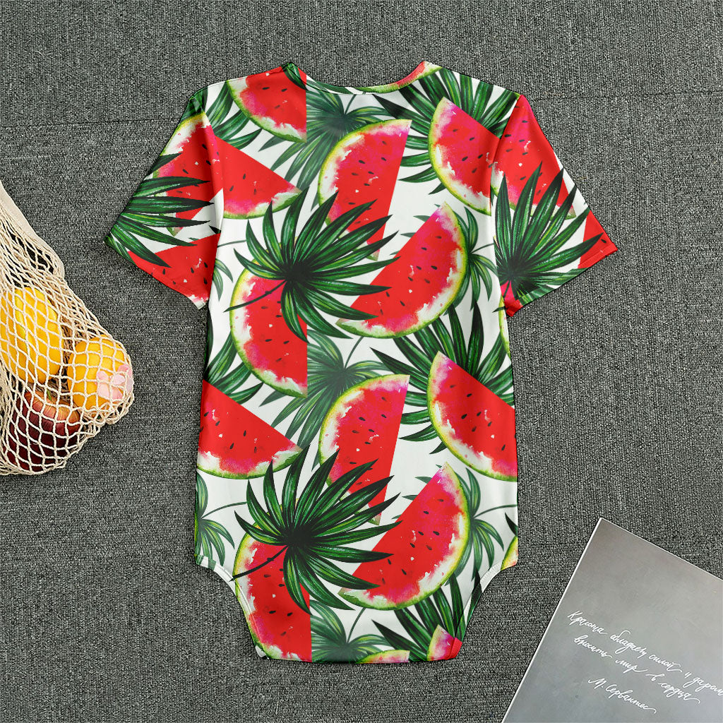 White Palm Leaf Watermelon Pattern Print Men's Bodysuit