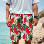 White Palm Leaf Watermelon Pattern Print Men's Cargo Shorts