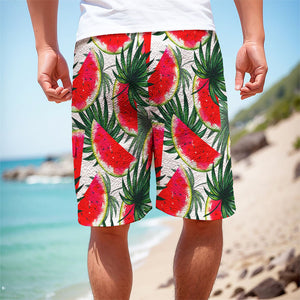 White Palm Leaf Watermelon Pattern Print Men's Cargo Shorts