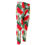 White Palm Leaf Watermelon Pattern Print Men's Compression Pants