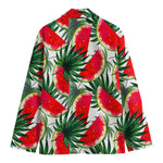 White Palm Leaf Watermelon Pattern Print Men's Cotton Blazer