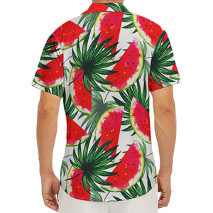 White Palm Leaf Watermelon Pattern Print Men's Deep V-Neck Shirt