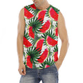 White Palm Leaf Watermelon Pattern Print Men's Fitness Tank Top