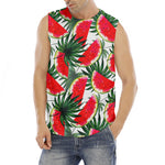 White Palm Leaf Watermelon Pattern Print Men's Fitness Tank Top