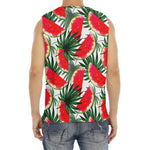 White Palm Leaf Watermelon Pattern Print Men's Fitness Tank Top